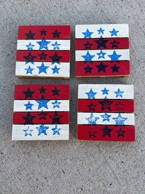 American Flag Wooden Coasters - Red, White & Blue (Set of 4)
